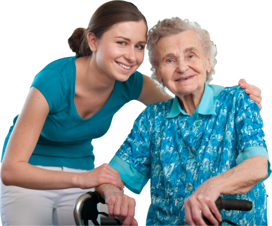 caregiver and elderly woman